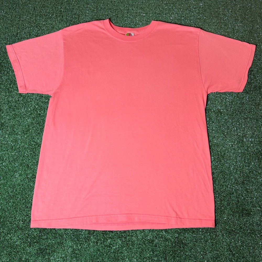 Vintage Fruit of the Loom Best T-Shirt Coral Pink Mens Large 50/50 Blend Solid